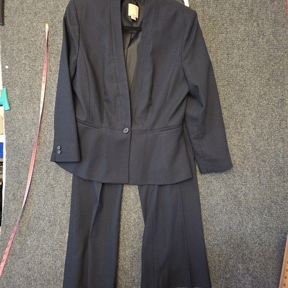 Halogen Pantsuit Womens 14P Black Polka Dot 2 Piece Blazer Pants Lined Stretch